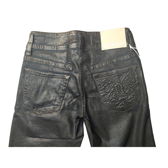 John Galliano Embossed G Midnight Blue Coated Cotton Sparkle Cropped Jeans Sz 25 - Picture 15 of 16